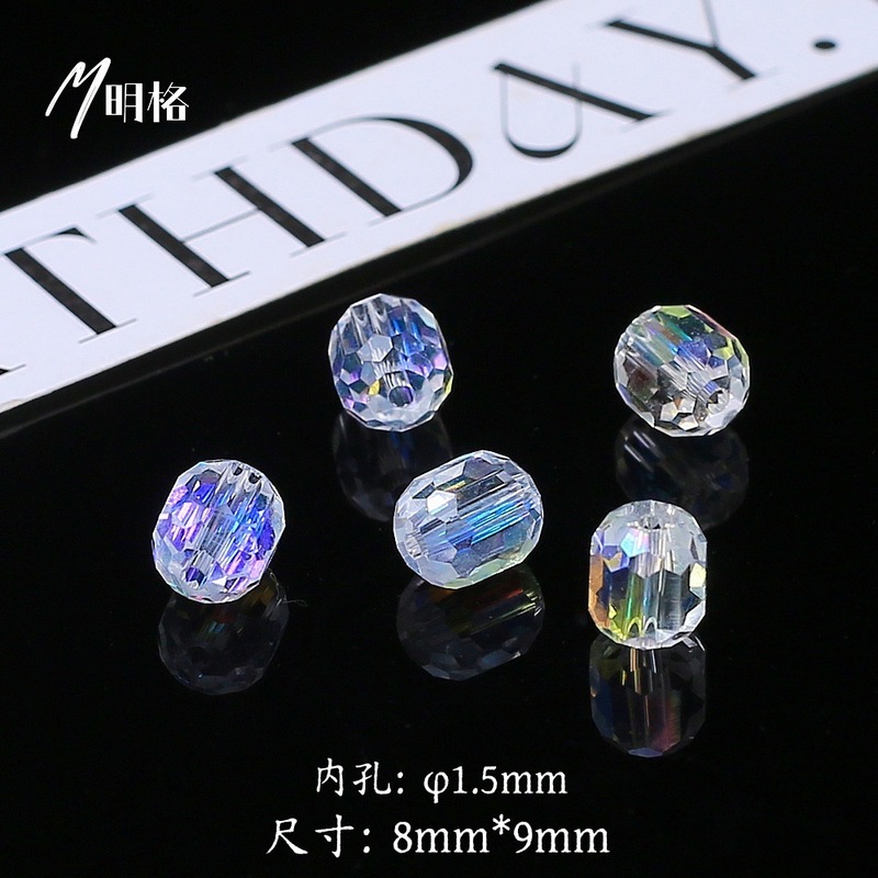 8*9mm切面长圆柱水晶玻璃珠手工DIY饰品配件超透闪手机链手串材料|undefined