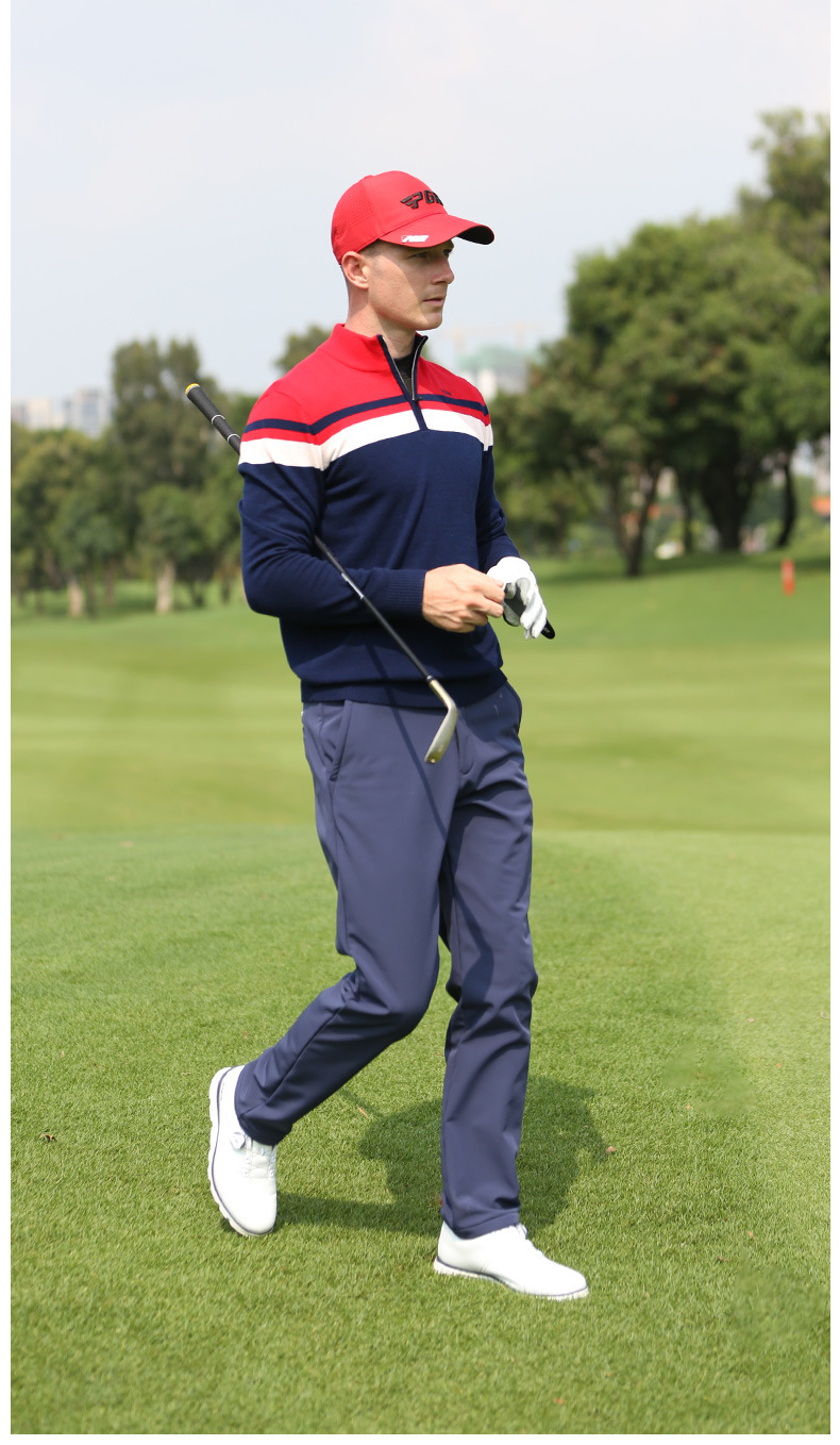 Áo len golf nam dài tay cổ đứng PGM phối màu giữ ấm — YF429-màu xanh hải quân, YF429-Màu đen chi tiết 9