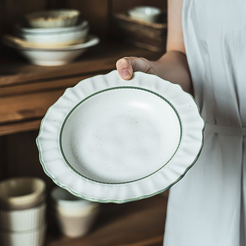 Alto valor facial creativo de encaje verde sombrero de paja tazón de cerámica doméstica tazón de cubiertos tazón de ensalada tazón de sopa tazón de pasta