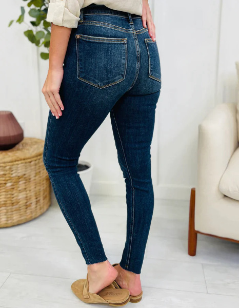 Dam jeans med hög midja slim fit elastiska denim byxor_voghion.com