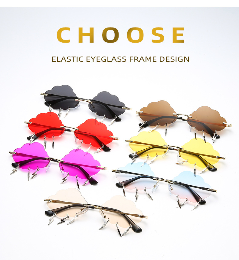 Clouds, Lightning Pattern Women'S Gender Fashion Style Fashion Clouds Lightning PC UV400 Protection Special-Shaped Mirror Frameless Women's Sunglasses