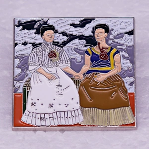 Mexican female painter mini art painting metal brooch badge gift
