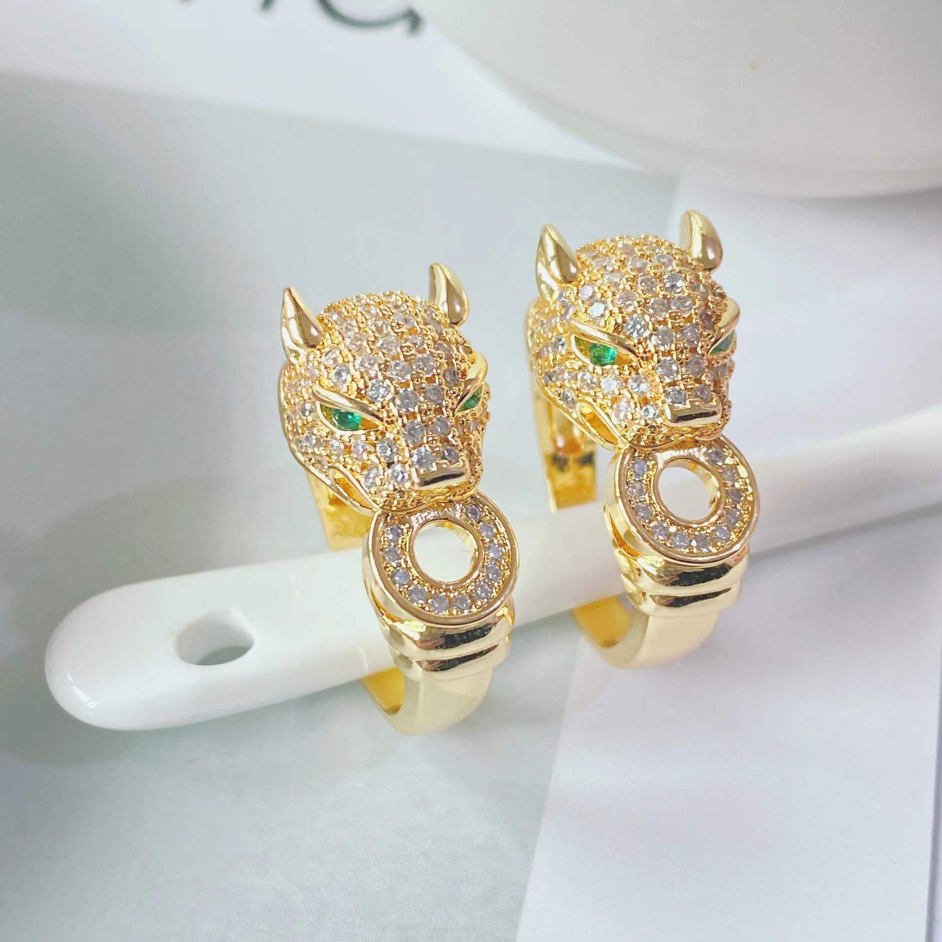 fashion trend leopard wealth ring 18k gold plated diamond opening adjustable ring