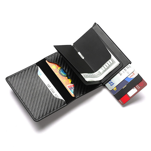 Men's anti-theft brush RFID small card holder carbon fiber coin purse multi-card slot bullet card aluminum box anti-magnetic large-capacity card holder