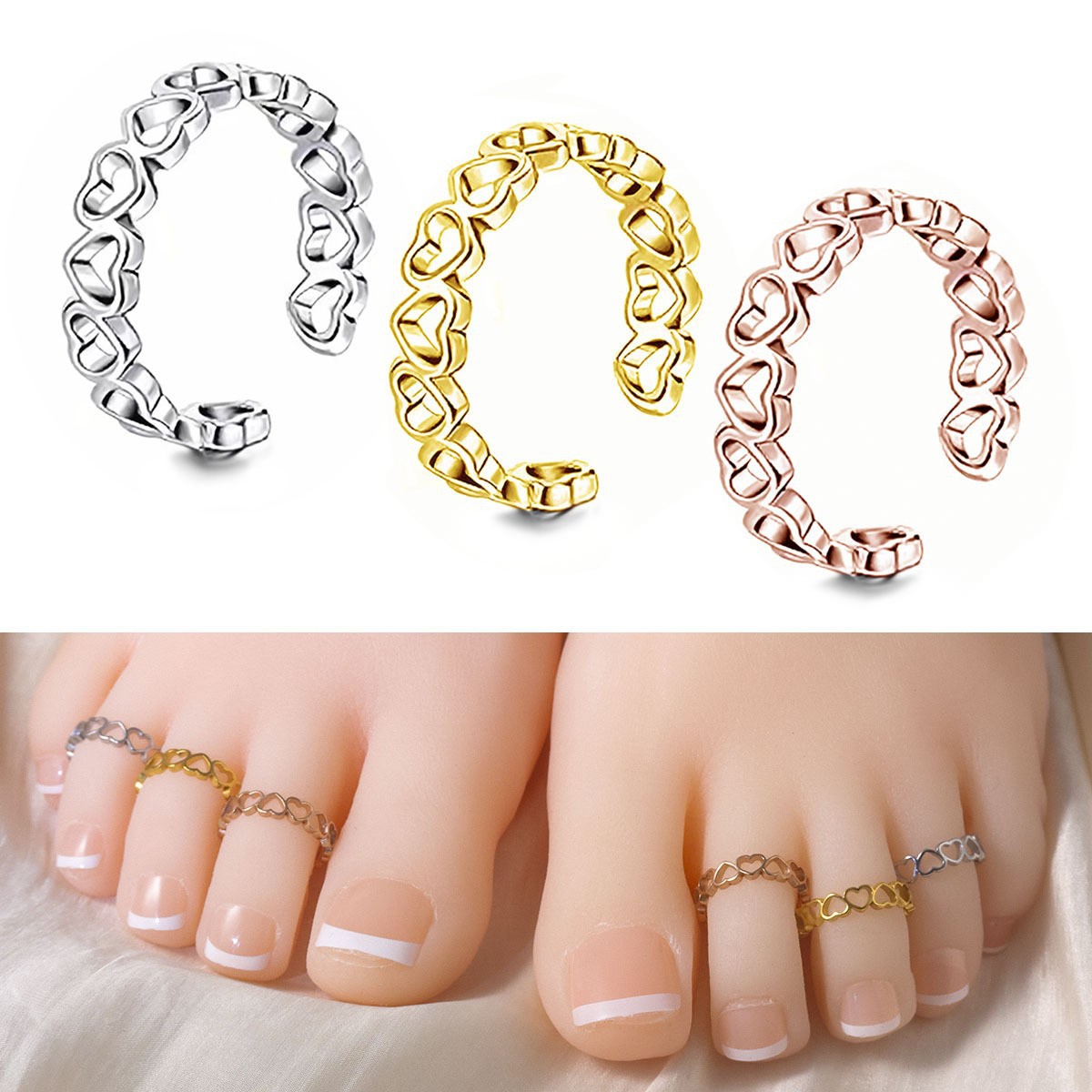 European and American Cross-border Hot Foot Accessories Sexy Carved 8-piece Foot Ring Simple Opening Adjustable Foot Ring suit