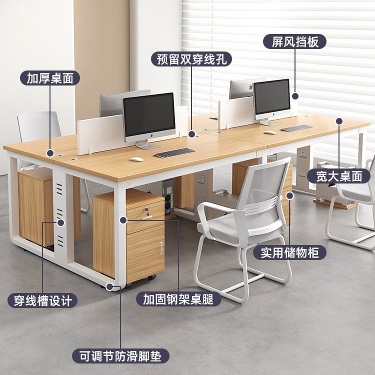Mesa y silla de oficina blanca combinación de personal de oficina doble 4 cuatro 6 personas pantalla mesa de trabajo de personal de empresa