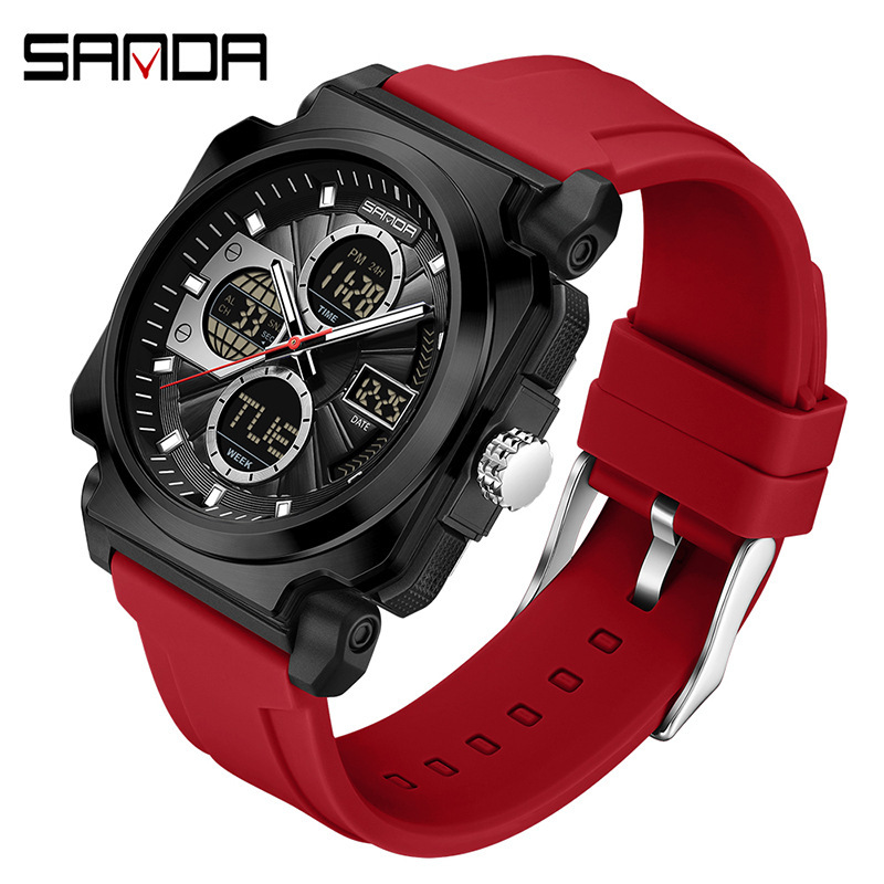 Sanda SANDA nuevo reloj electrónico multifunción doble pantalla impermeable reloj deportivo al aire libre reloj despertador luminoso 3377