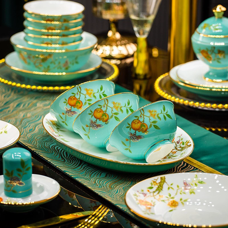 Jingdezhen фарфор блюда набор белого фарфора тарелка с золотой каймой, белая глина миска для перемещения домой блюда в наборе подарков