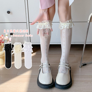 Dongdaemun Lace Bow Socks for Women Spring and Summer Thin Lolita Mid-Calf White Ballet Style Mary Jane Socks
