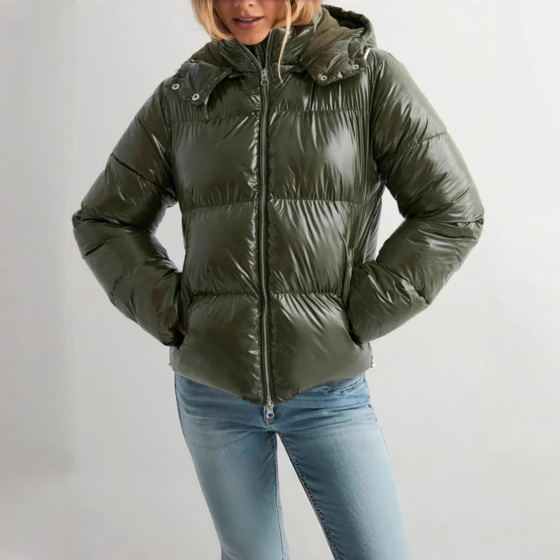 欧美新款高端连帽棉服女冬休闲亮面棉袄外套防寒跨境外贸女装棉衣