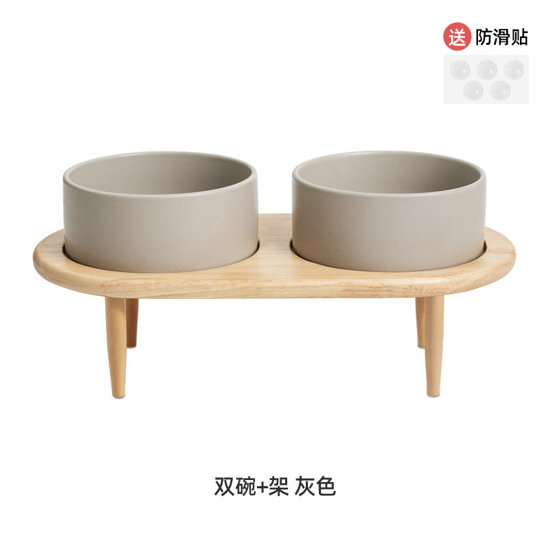 Comedero para mascotas, tazón para comida de gatos, tazón doble de cerámica, tazón para perros, tazón para gatos, dispensador de agua que protege el cuello, tazón de arroz de acero inoxidable