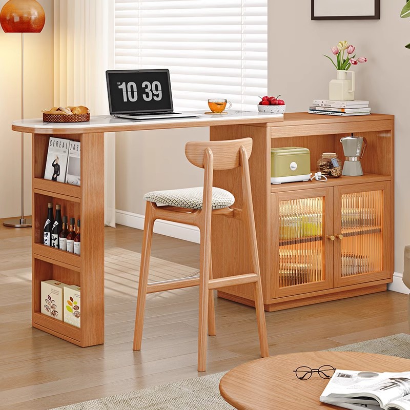 All Solid Wood Bar Table Balcony Casual Small Bar Home Sofa Side Cherry Wood Color Cabinet Retractable Partition Cabinet