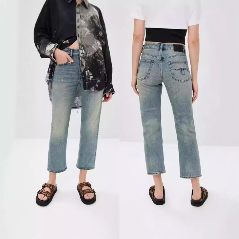 2024 autumn and winter new European and American R13 same high waist distressed non-elastic straight jeans for women 2024 autumn and winter new European and American R13 same high waist distressed non-elastic straight jeans for women