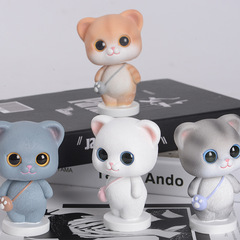かわいい猫の置物車載アクセサリーデスクトップリビングクリエイティブ樹脂猫ギフト首振り飾り小物