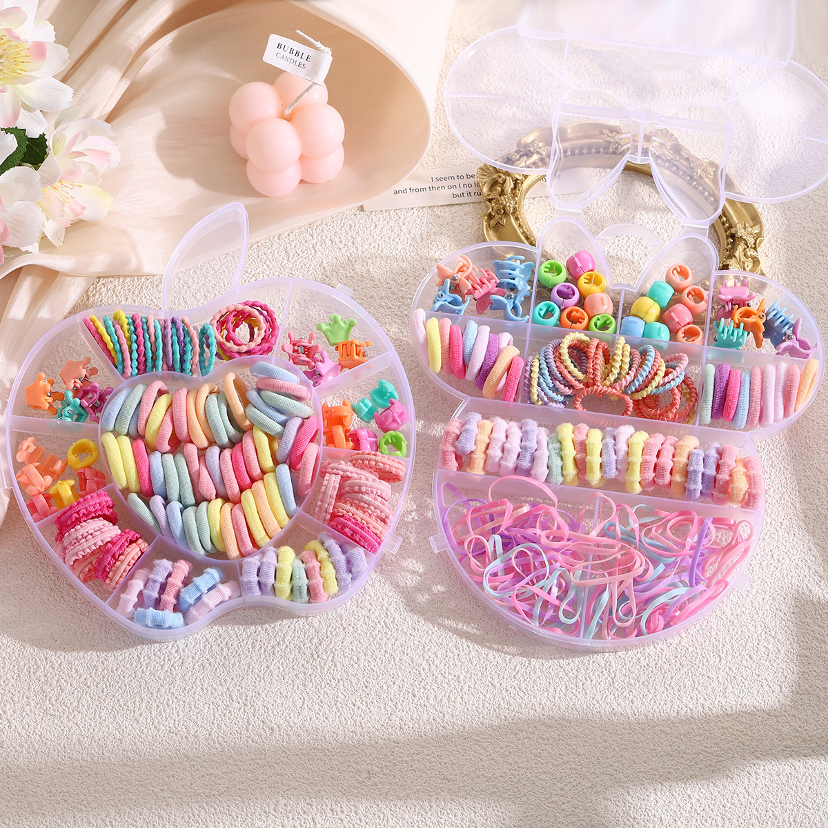 Anillo de cabello infantil transfronterizo conjunto de correa de goma pequeña de alta elasticidad chica no lesiones caja de cabello cuerda de cabeza pequeña toalla de niña anillo