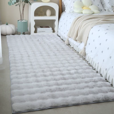 Ins Cream Style Scandinavian Plush Winter Thick Living Room Coffee Table Blanket Carpet Bay Window Tatami Bedroom Bedside Blanket (Car Carpet) - gray-upgraded-rabbit-fur-bubble-velvet-50160cm