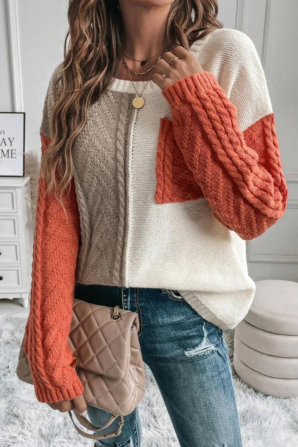 Cozy Patch-Pocket Sweater – Acrylic Blend Pullover With Contrast Stitching (S/M/L/XL, Oversized Fit, Fall-to-Winter Essential, Sweetheart Colors)_voghion.com