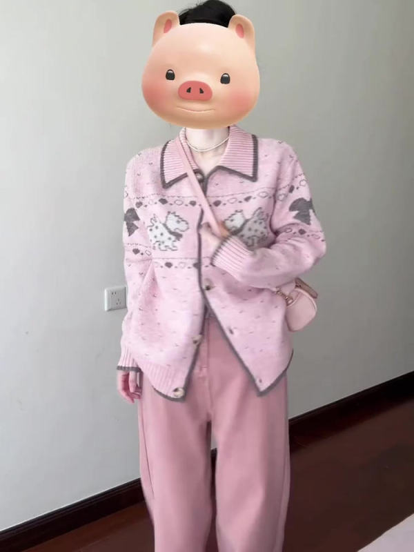 费尔岛小狗提花针织开衫外套女早秋慵懒氛围感甜美减龄休闲毛线衣|undefined