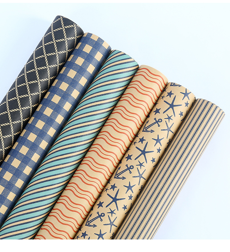 Birthday Retro Stripe Plaid Kraft Paper Party Gift Wrapping Supplies display picture 4