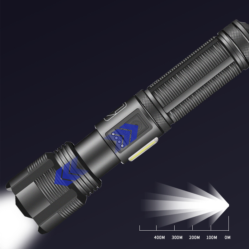 (2개) 국경 간 P50 손전등 USB 충전식 야외 줌 장거리 알루미늄 합금 LED 손전등 측면 조명