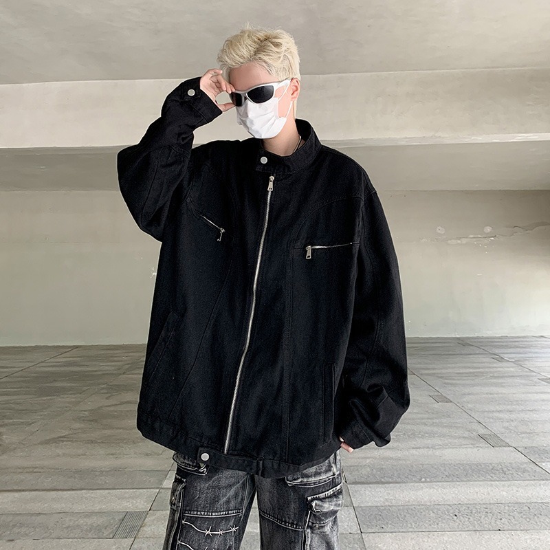 Zipper Design Jacket, Men's Trendy Workwear, Baseball Jacket, Spring And Autumn Loose And Cool Couple Jacket_voghion.com