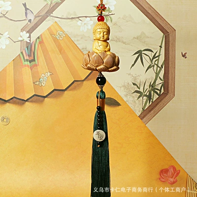 Car hanging – Buddha Beads, 18-Seed Peace Charm - long-tassel-buddha-charm-green