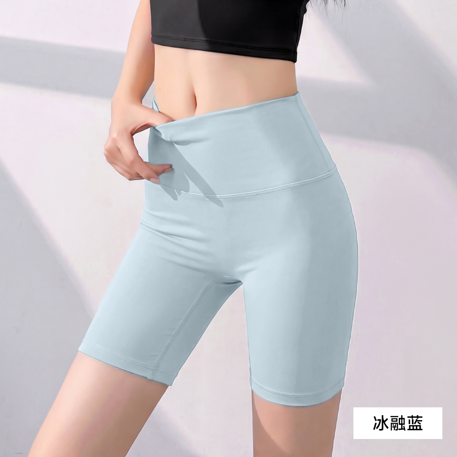 Juyitang pantalones cortos de yoga sin línea de vergüenza, pantalones deportivos de cinco puntos, pantalones de yoga de cintura alta y glúteos desnudos, mujeres cortas