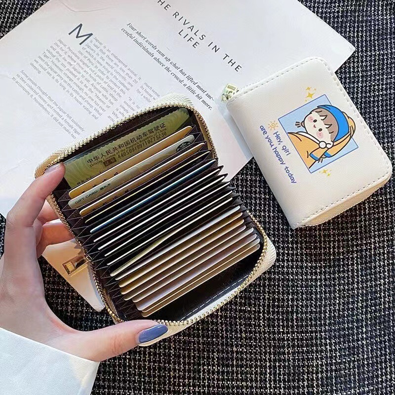 Cute women's cartoon card holder anti-degaussing small large capacity anti-theft brush multi-functional card holder driver's license coin purse