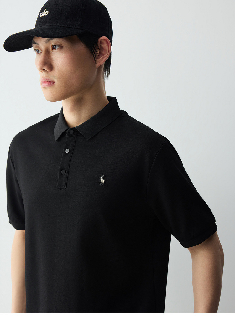 Áo polo nam ngắn tay cổ bẻ chất liệu pique thêu logo nhỏ — đen chi tiết 29