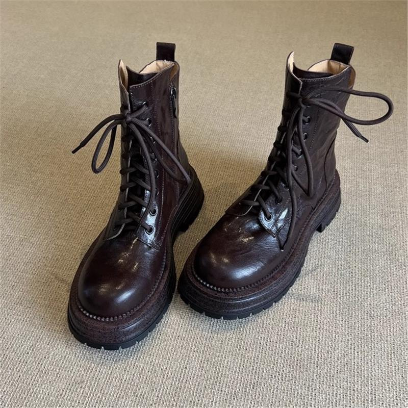 Ins Highly Recommended! Very Easy to Wear ~ Soft Leather Thick-Soled Short Boots for Women 2024 New British Style Short Boots