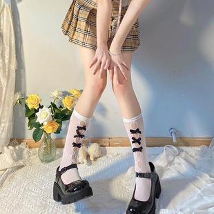 Pure desire style bow short mid-length hollow-out calf outer wear lace socks for women spring and summer thin ins fashion