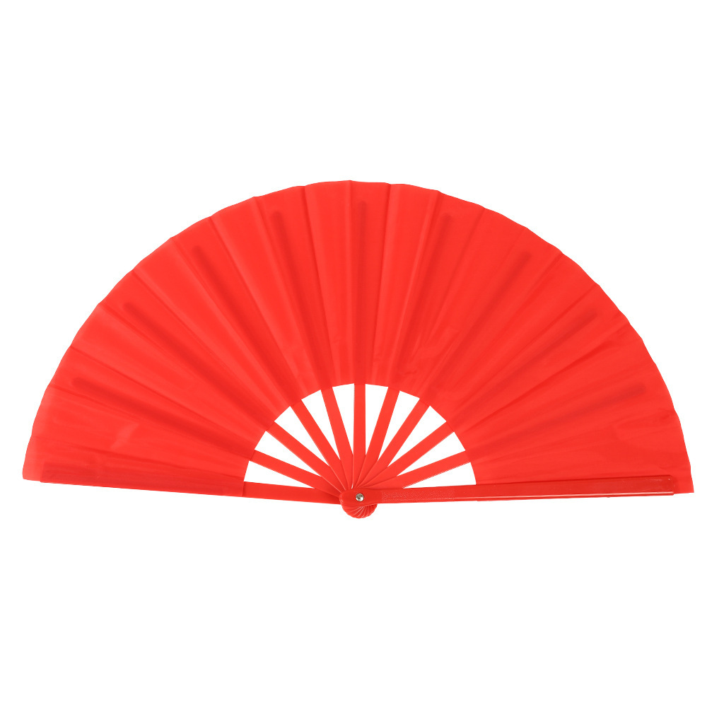 Fabricante Tai Chi Kung Fu Fan Plaza Artes marciales Performance Ventilador plegable de plástico Ventilador de viento chino rojo