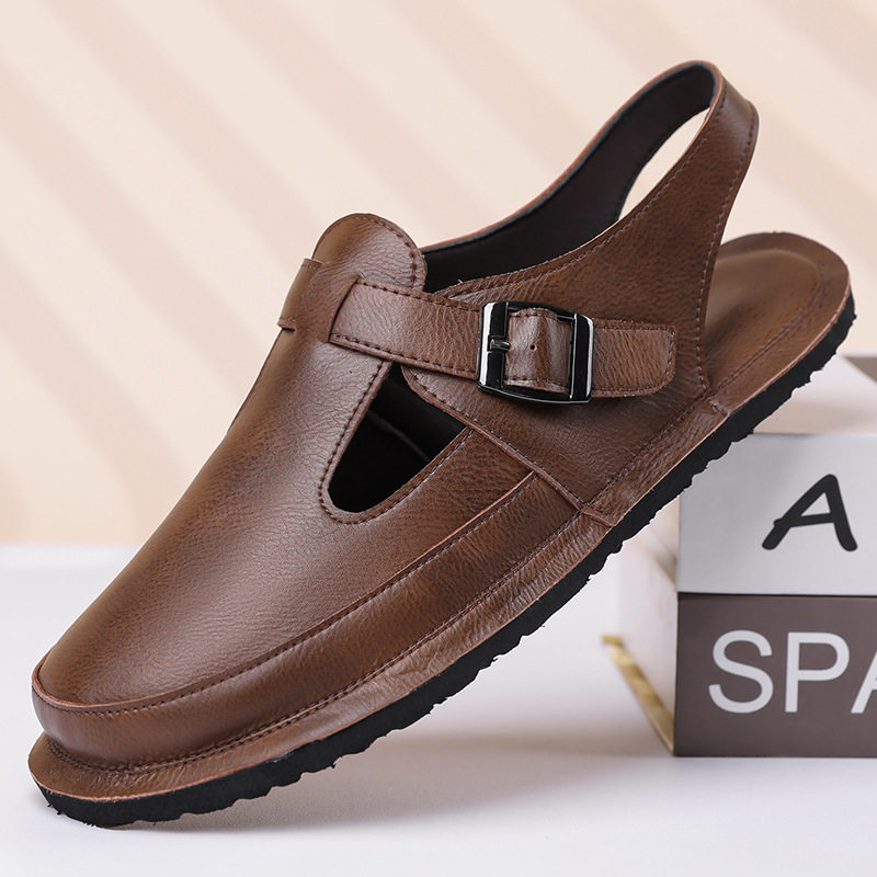 Dép sandal nam bít mũi kiểu La Mã cỡ lớn chống trượt, đế cao su, thoáng khí — Màu nâu, màu đen