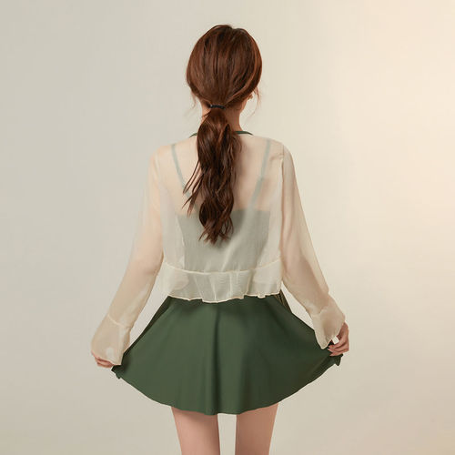 Swimsuit for women summer 2024 new fashion long-sleeved conservative hot spring ins pure desire super fairy slimming one-piece swimsuit