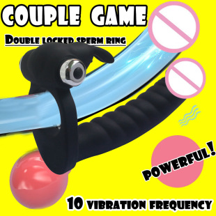 Simulated Penis 10-Frequency Vibrating Double Hole Ring Rabbit Vibrating Ring Couple Sharing Delay Locking Sperm Ring Masturbation Device