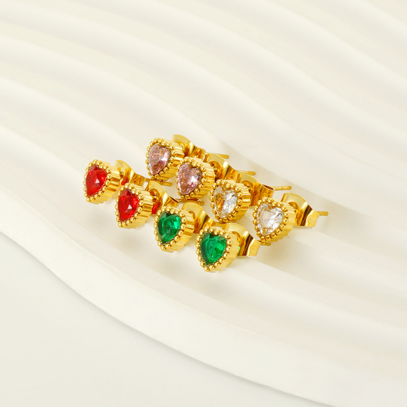 Transfronterizo de acero inoxidable con incrustaciones de circón encantadores pequeños aretes femeninos europeos y americanos versátiles 18K oro lunares pendientes de acero de titanio pendientes