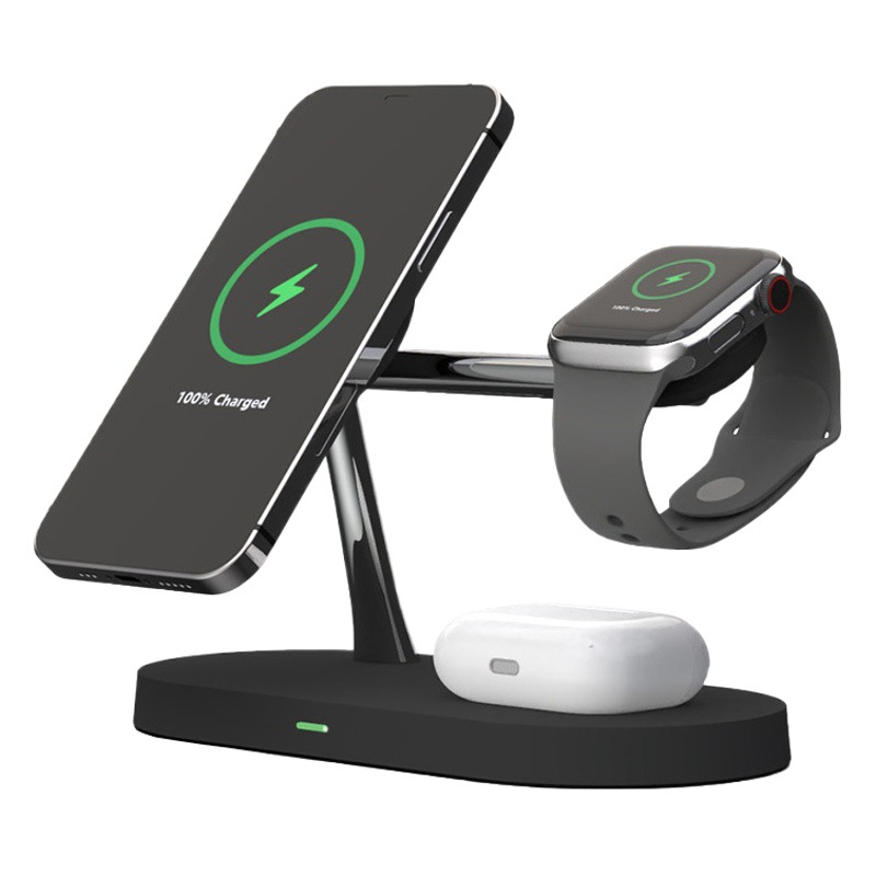 Cargador inalámbrico de escritorio de la luz de la noche 15W del soporte de carga del teléfono móvil del cargador inalámbrico magnético cinco en uno del teléfono móvil