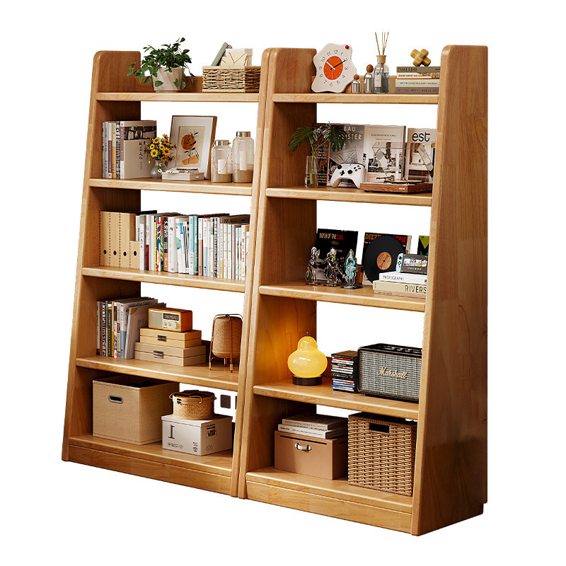 Estantería de madera maciza Estante de piso Estante de almacenamiento trapezoidal Estante de almacenamiento y almacenamiento Una pieza contra la pared Sala de estar para uso doméstico Estantería simple