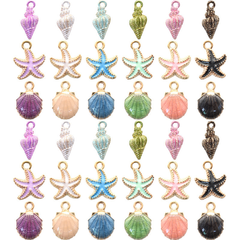 Multicolor Starfish Shell Conch Marine Life Oil Drop Pendant DIY Alloy Jewelry Accessories Cross Border Hot Pendant