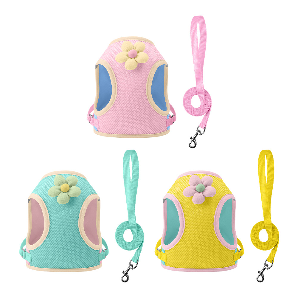 Nuevos accesorios de dibujos animados para mascotas chaleco tipo cinturón de pecho de gato reflectante para evitar la liberación de la cuerda de tracción de gatos