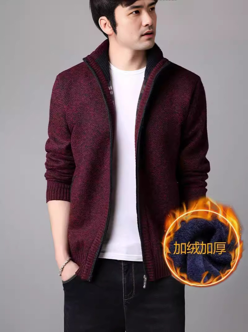 [Forrado de vellón engrosado] 2020 Otoño e invierno nuevos hombres cardigan suéter cuello alto suéter más tamaño suéter abrigo