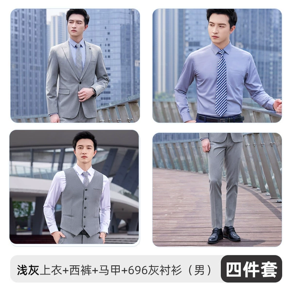 Male 6699 "Single Button" Light gray suit + trousers + vest + shirt