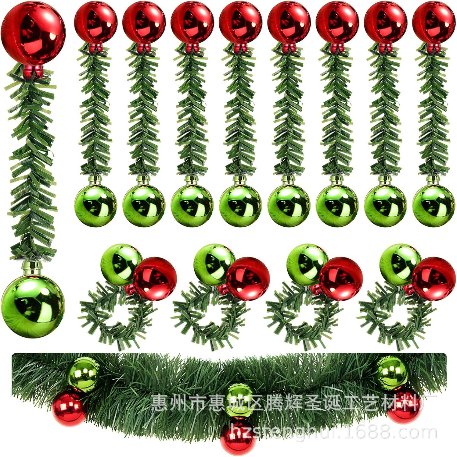 Christmas wreath tie, flexible twisted green decorative wreath hanging cord, red bell Christmas ornaments, gift wrapping