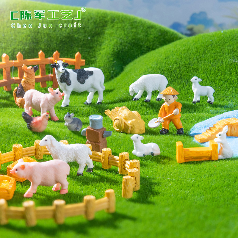 Micro landscape creative pastoral calf lamb farmer farm landscaping DIY decorative accessories mini miniature small ornaments