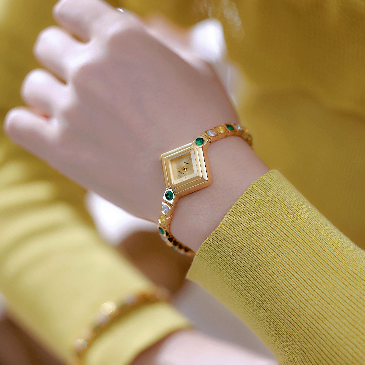 Bs Watch Manufacturer Direct Sales Export Accessible Luxury Elegant Laojia Gradient Diamond Antique Watch Spring Green Women's Watch Fa1872