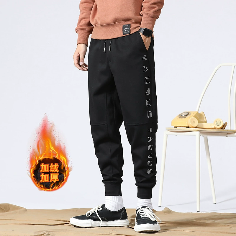 Мужские модные спортивные штаны с вышивкой, осенне-зимние утолщенные свободные спортивные штаны больших размеров на флисовой подкладке, Теплые повседневные брюки