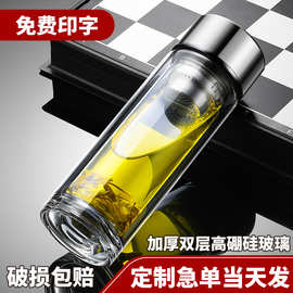 双层玻璃杯印logo透明高硼硅隔热茶杯礼品玻璃水杯广告杯子印字