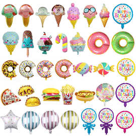 糖果甜甜圈铝膜气球 甜品棒棒糖披萨汉堡冰淇淋宝宝生日派对装饰