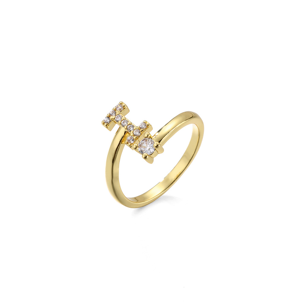 2g Weight Travel Occasion Copper Material Letter Pattern Women'S Gender Plating Design White, Gold Color Wholesale New Micro-inlaid Letter Zircon Copper Open Ring Nihaojewelry 4