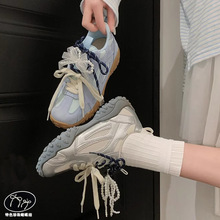 稳叔同款现货休闲鞋女2025新款带珍珠蝴蝶结厚底内增高德训鞋女鞋